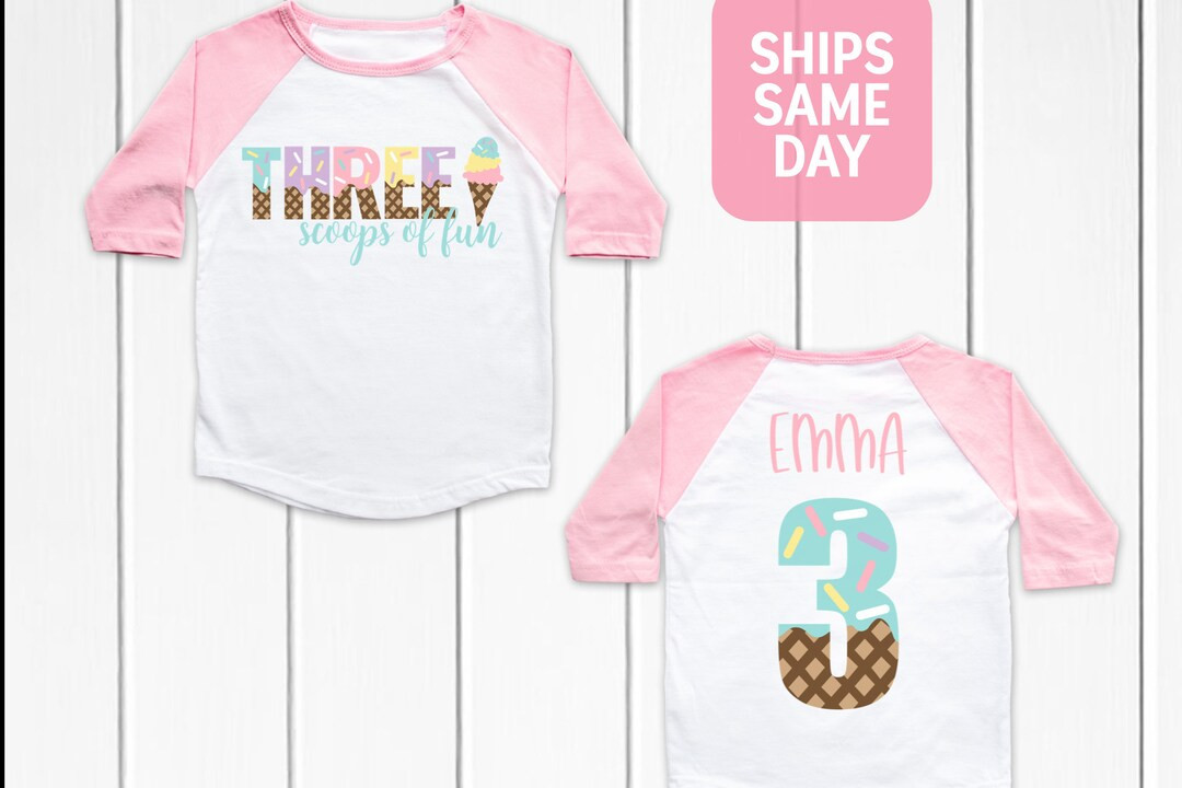 Three scoops of fun Ice Cream 3rd Birthday Shirt, 3rd Birthday Party, Ice Cream Shirt, Girls Boys... | Etsy (US)