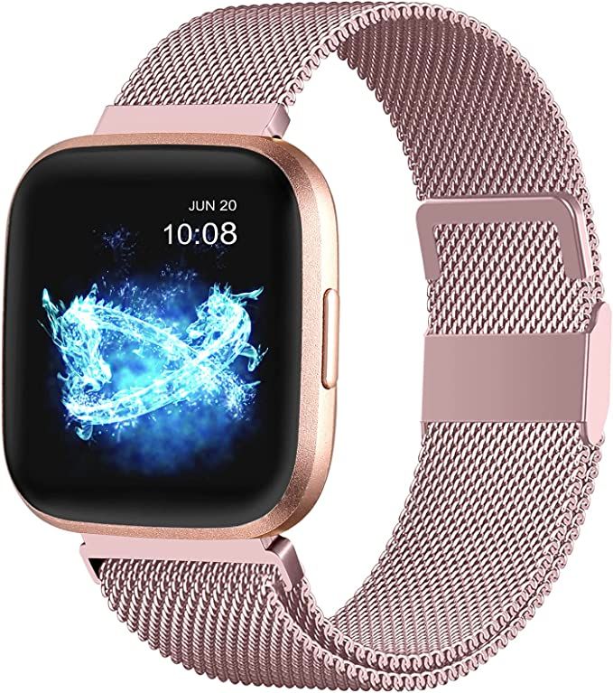 ZWGKKYGYH Compatible with Fitbit Versa and Versa 2 Bands for Women Men, Rose Gold Stainless Steel... | Amazon (US)