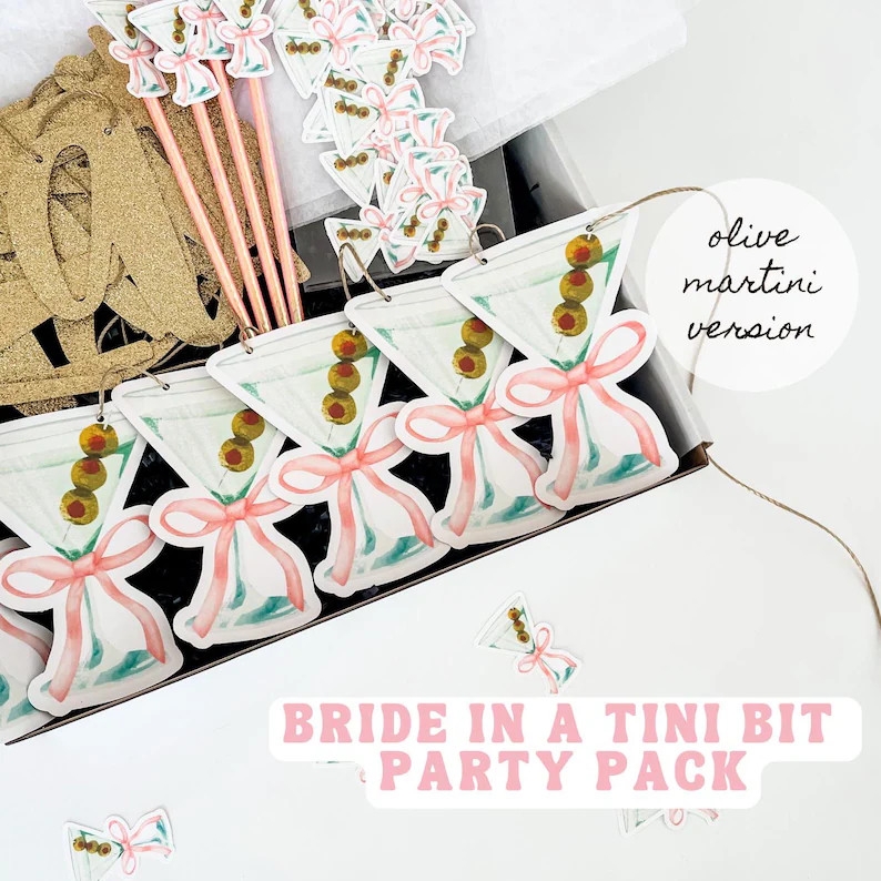 Bride in a Tini Bit Party Bundle | Martini Bachelorette Decorations | Olive Martini Bridal Shower... | Etsy (US)