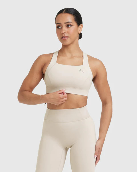 Timeless Wide Strap Sports Bra 
 Sand | Oner Active (UK / US)