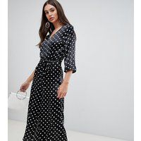 Influence Tall polka dot satin print jumpsuit with tie waist - Black | ASOS CH