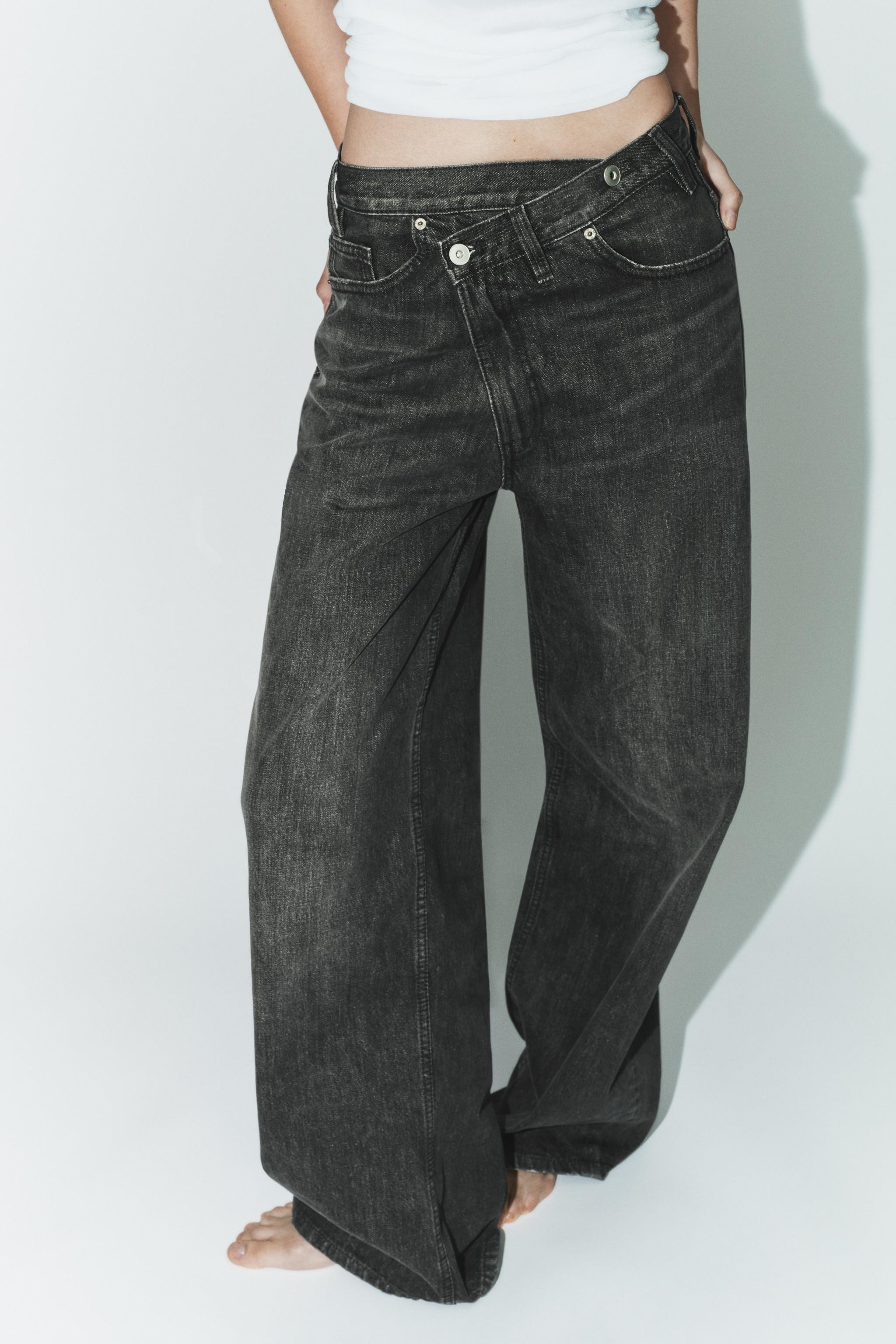 TRF WIDE-LEG CROSSED WAIST HIGH-WAIST JEANS | Zara UK