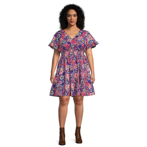 Terra & Sky Women's Ruffled Print Dress | Walmart (US)