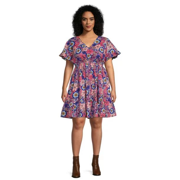 Terra & Sky Women's Ruffled Print Dress - Walmart.com | Walmart (US)