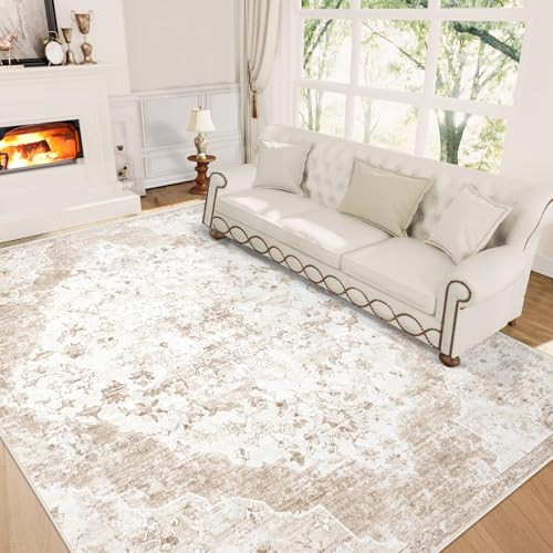 6x9 Area Rugs for Living Room: Washable Vintage Rug Indoor Soft Non-Slip Distressed Carpet for Bedroom Dining Room Nursery Home Office (Vintage Beige, 6'x9') | Amazon (US)