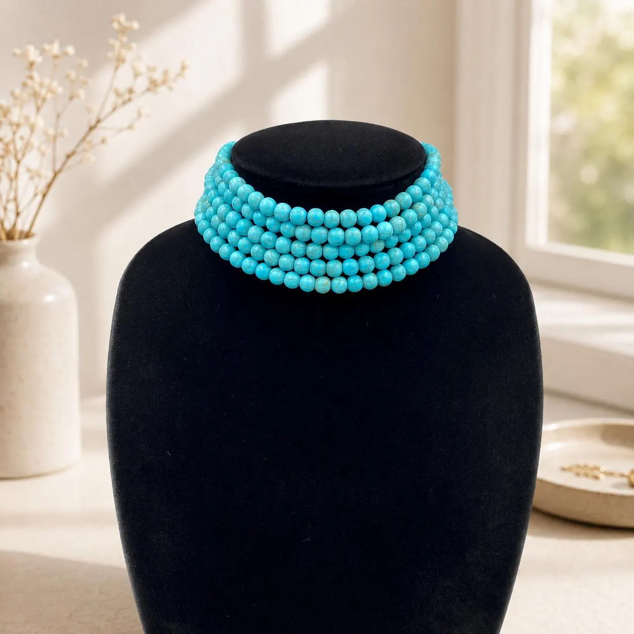 Turquoise Beaded Choker Necklace, Multi Strand Statement Blue Jewelry, Chunky Necklace, Summer Beach Wedding |10 | Etsy (Global)