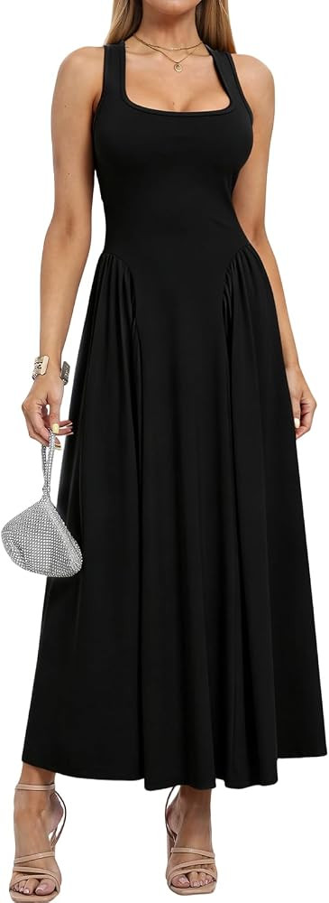 Womens Sleeveless Midi Dress Cutout Back A Line Flowy Dress Casual Summer Fit and Flare Elegant T... | Amazon (US)