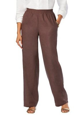 Jessica London Women's Plus Size Lightweight Linen-Blend Straight-Leg Pants - 22 W, Brown | Target