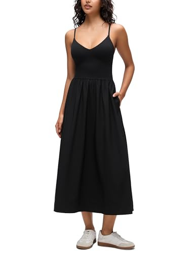CRZ YOGA V Neck Maxi Casual Tank Dress     Removable Pads, Flowy, Side Pockets, Adjustable Straps... | Amazon (US)