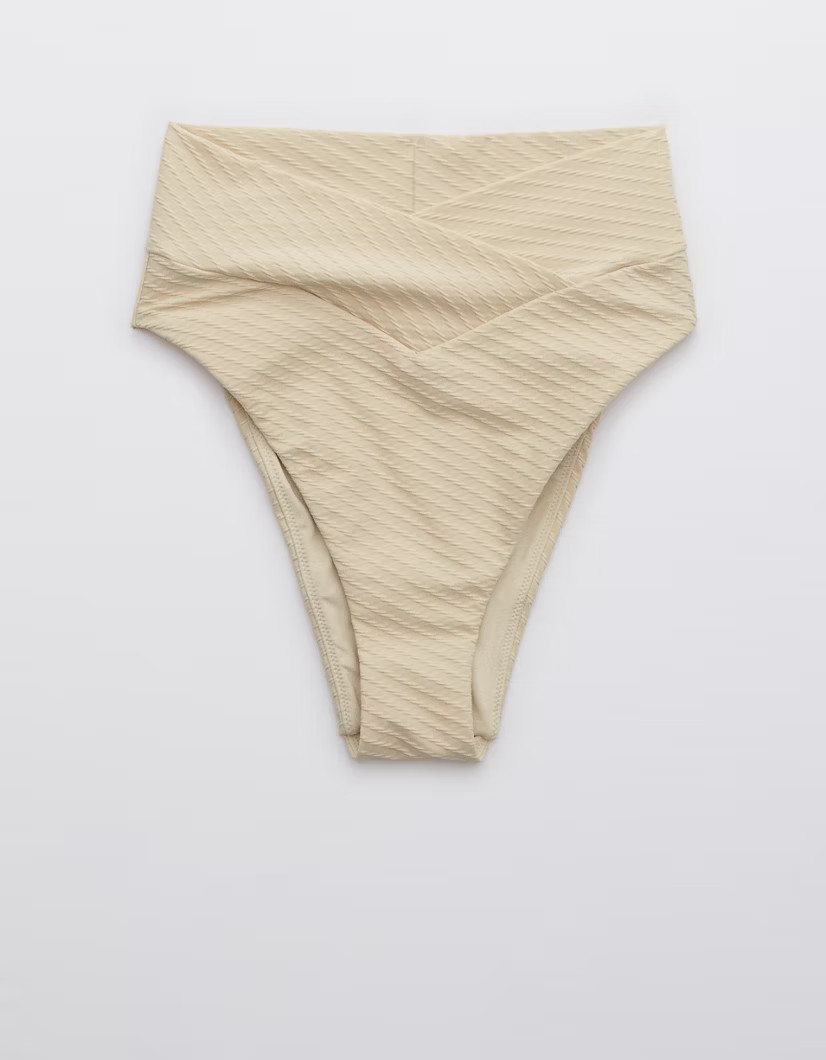 Aerie Jacquard Crossover High Cut Cheeky Bikini Bottom | American Eagle Outfitters (US & CA)