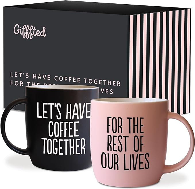 Triple Gifffted Lets Have Coffee Together Coffee Mug Set - Engagement Mr and Mrs Wedding Gift for... | Amazon (US)