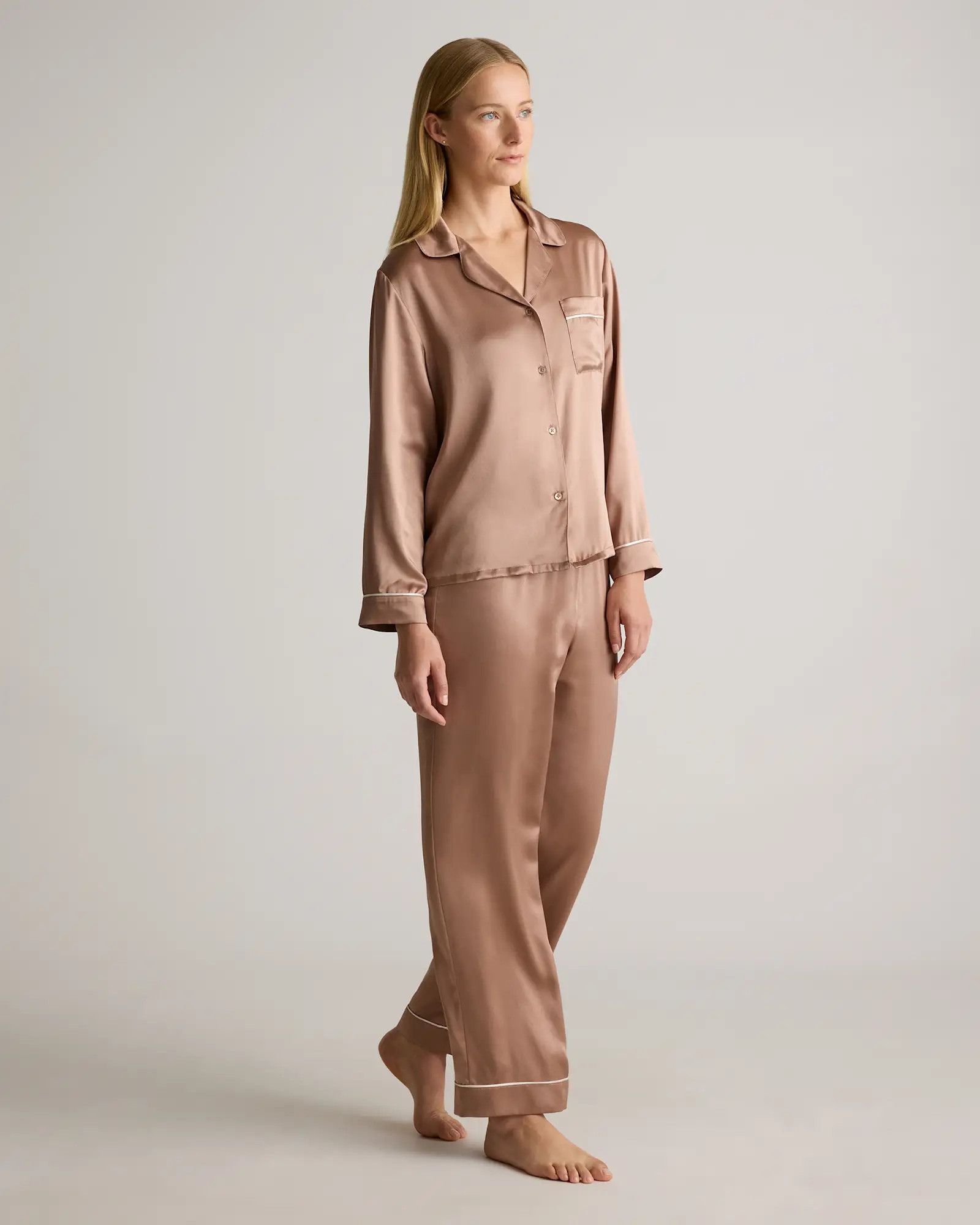 100% Washable Silk Satin Pajama Long Sleeve Top | Quince