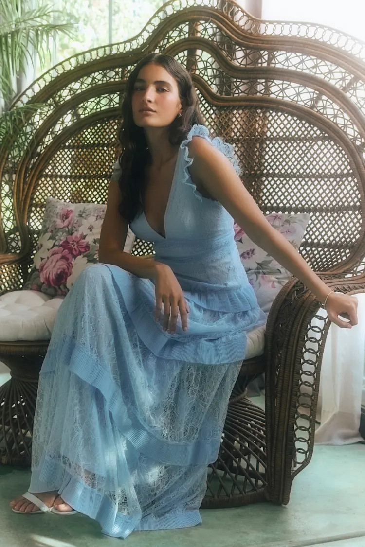Marvelous Darling Powder Blue Lace Ruffled Tiered Maxi Dress | Lulus
