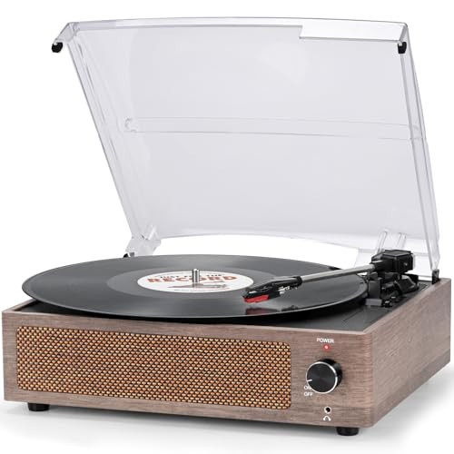 Vintage Record Player with Speakers Turntable for Vinyl Records Belt-Driven Turntable 3-Speed 3 Size Wireless Playback Headphone AUX-in RCA Line LP Vinyl Players Auto Stop Wood Grey | Amazon (US)