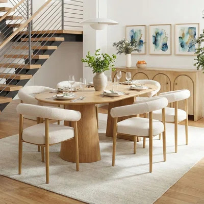 Modern Extendable Oval Dining Table Set With Bouclé Upholstered Chairs, Seats 4–6 | Wayfair North America