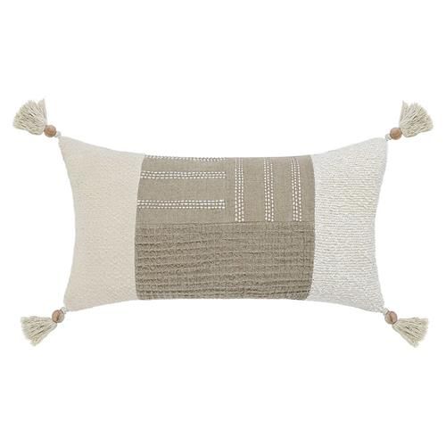 Miles Modern Classic Beige Cotton Cream Tassels Decorative Lumbar Pillow - 14X26 | Kathy Kuo Home