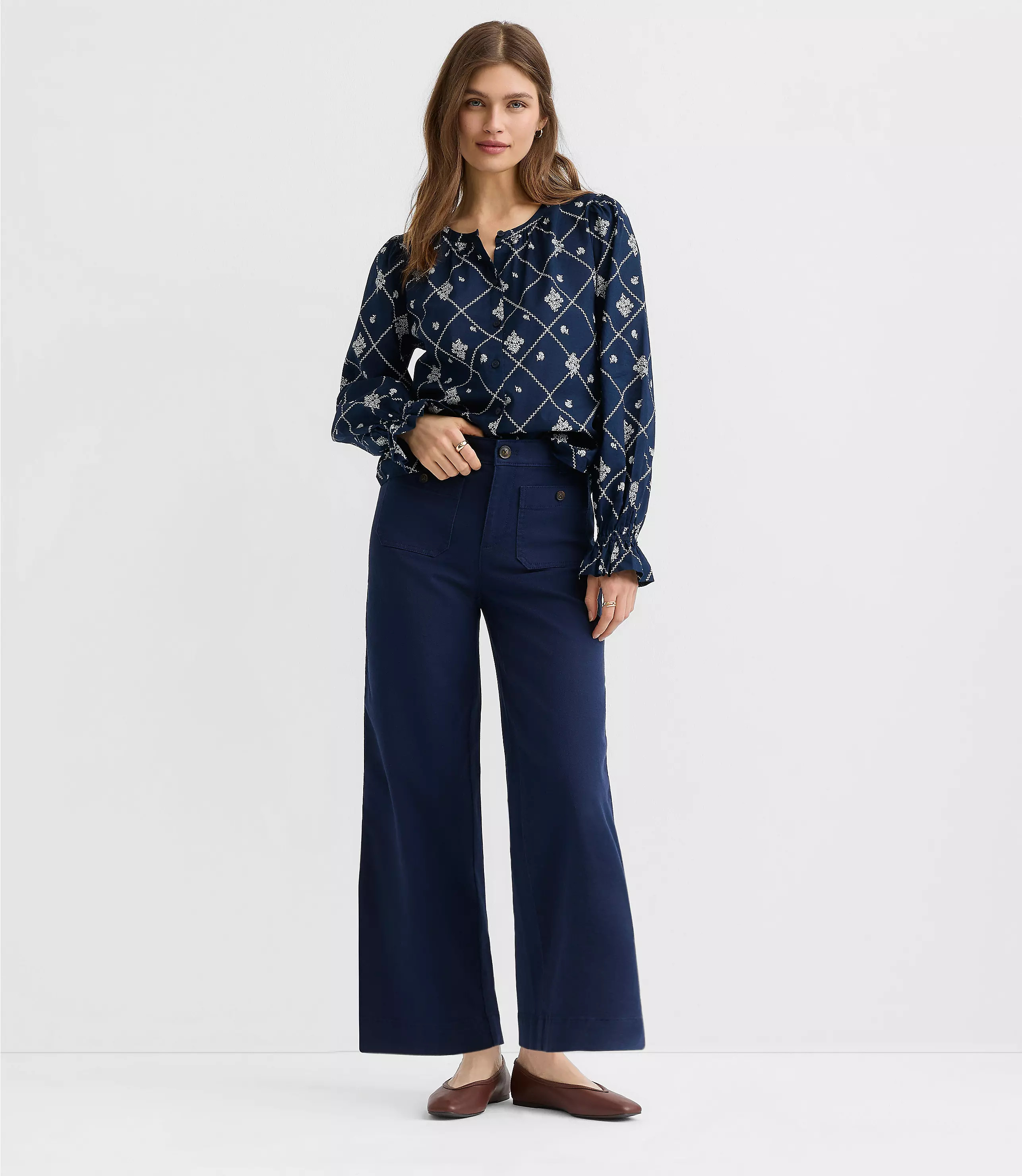 Palmer Wide Leg Crop Pants in Twill | LOFT