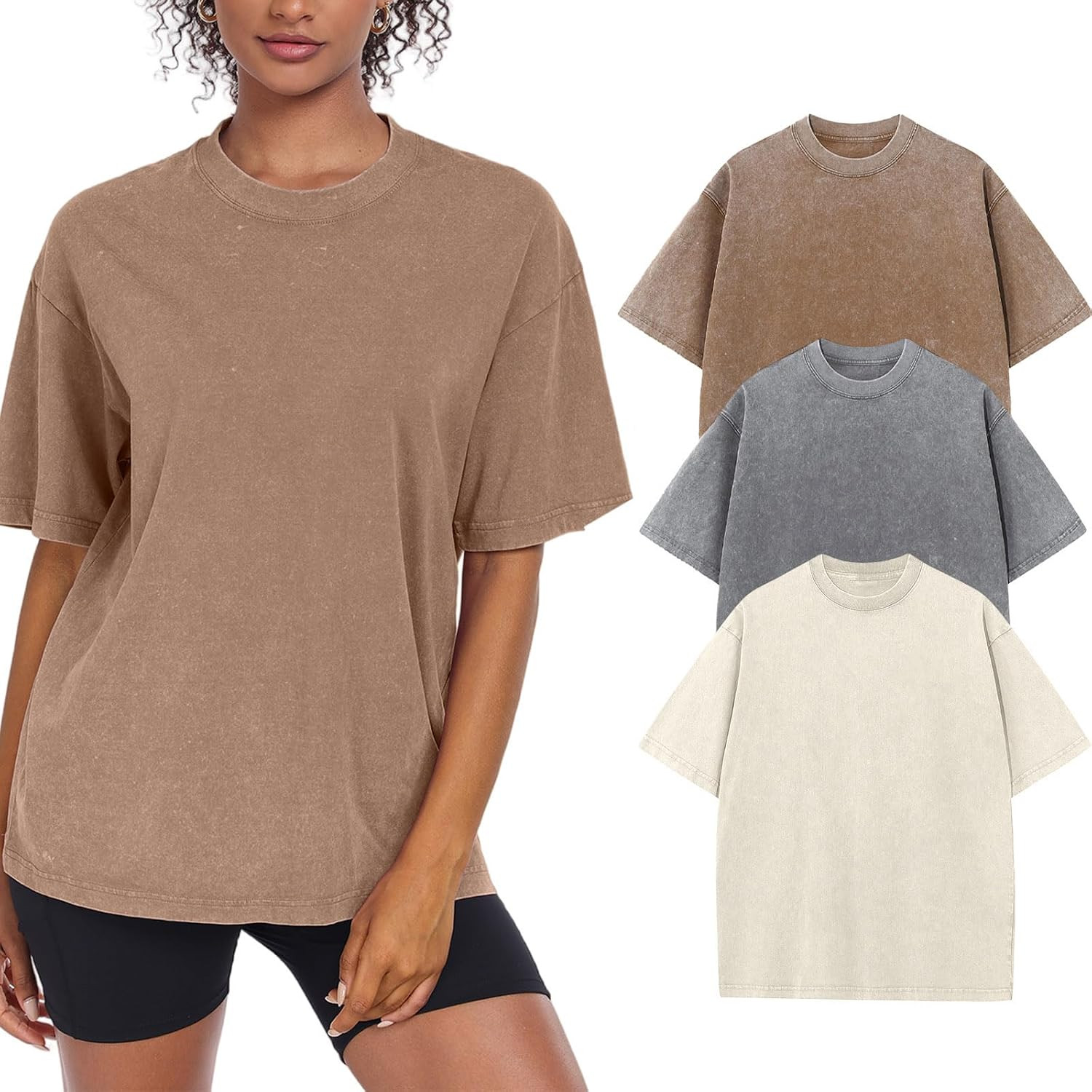 Womens Washed Vintage Oversized T-Shirt Baggy Workout Tops Short Sleeve Cotton Tshirts Streetwear Boyfriend Tee | Amazon (US)