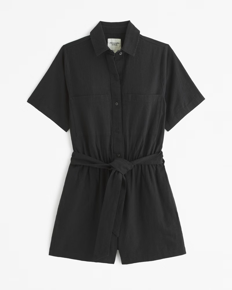 Women's Short-Sleeve Linen-Blend Romper | Women's Dresses & Jumpsuits | Abercrombie.com | Abercrombie & Fitch (US)