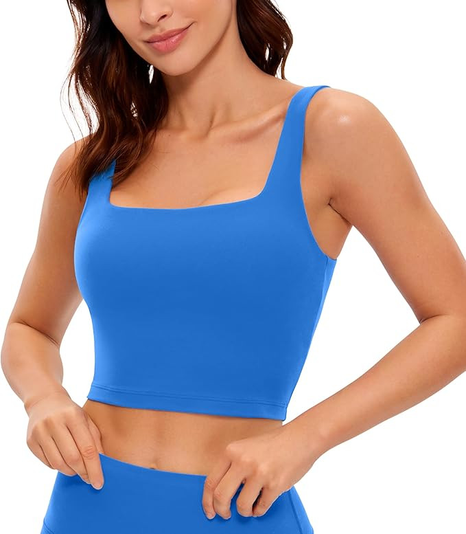 CRZ YOGA Butterluxe Womens Square Neck Longline Sports Bra - Workout Crop Tank Tops Padded Yoga C... | Amazon (US)