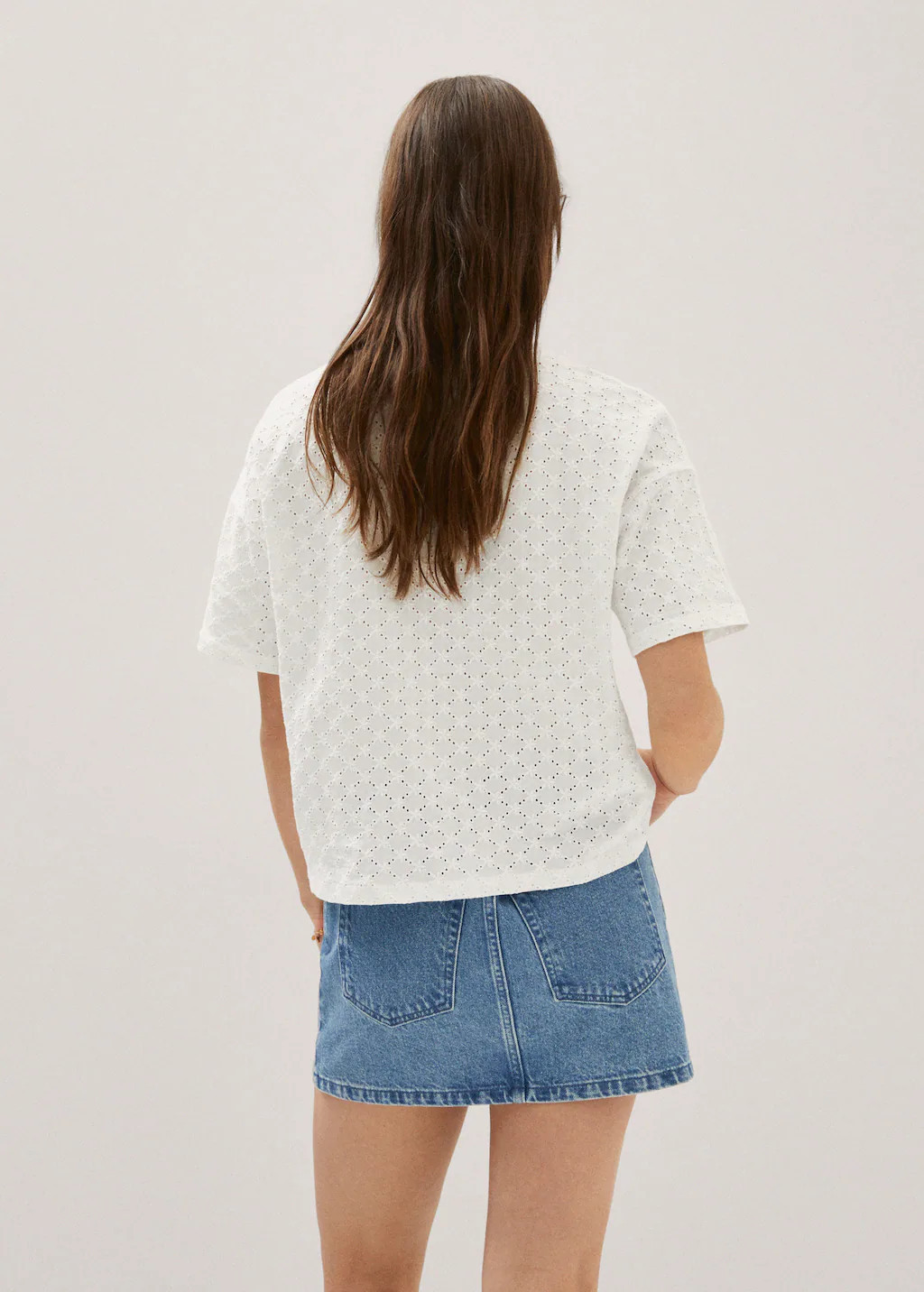 Openwork cotton-blend t-shirt -  Women | Mango USA | MANGO (US)
