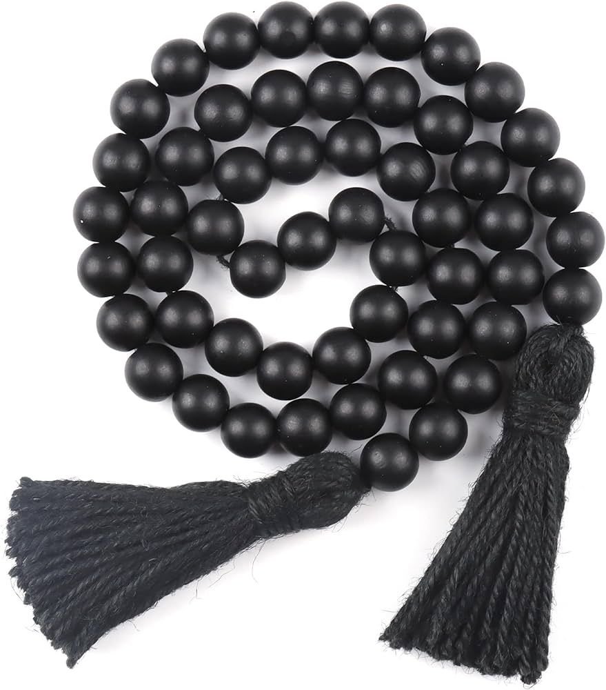 RAMIRABI Wood Beads Garland with Tassels Farmhouse Beads Rustic Prayer Beads Boho Beads for Boho ... | Amazon (US)