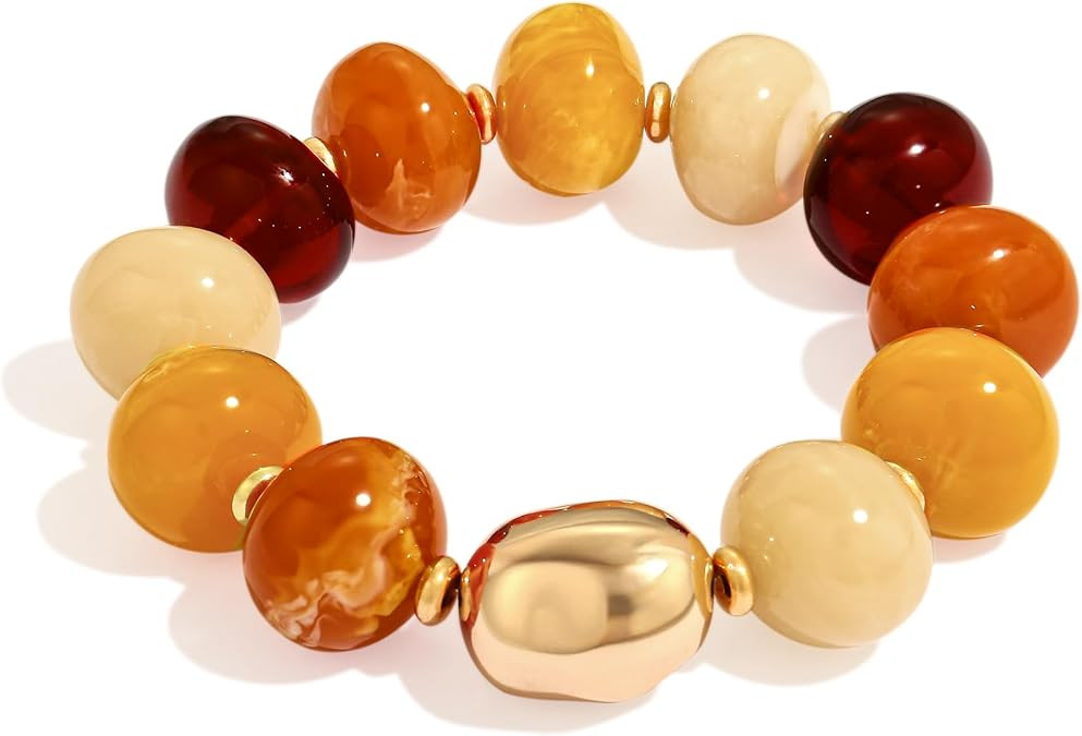 Multicolor Chunky Beaded Bracelet for Women Bold Acrylic Resin Stretch Bracelet Summer Beach Stat... | Amazon (US)