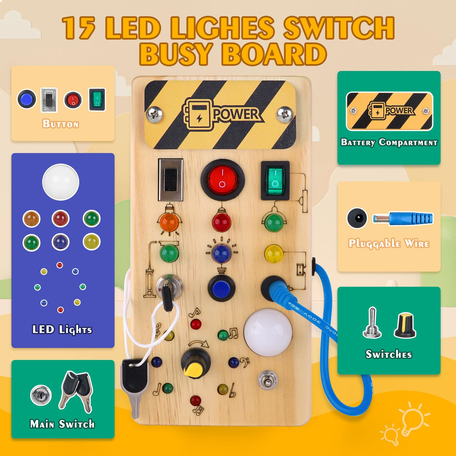 Hoarosall Montessori Wooden Busy Board with 8 LED Light switches, Sensory Toys Light Switch Trave... | Amazon (US)