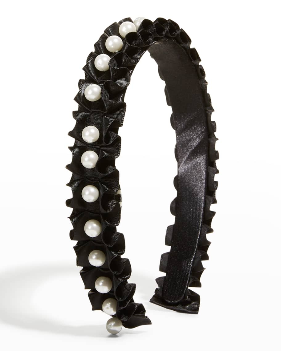 Eugenia Kim Rafaela Ruffle Faux-Pearl Satin Headband | Neiman Marcus