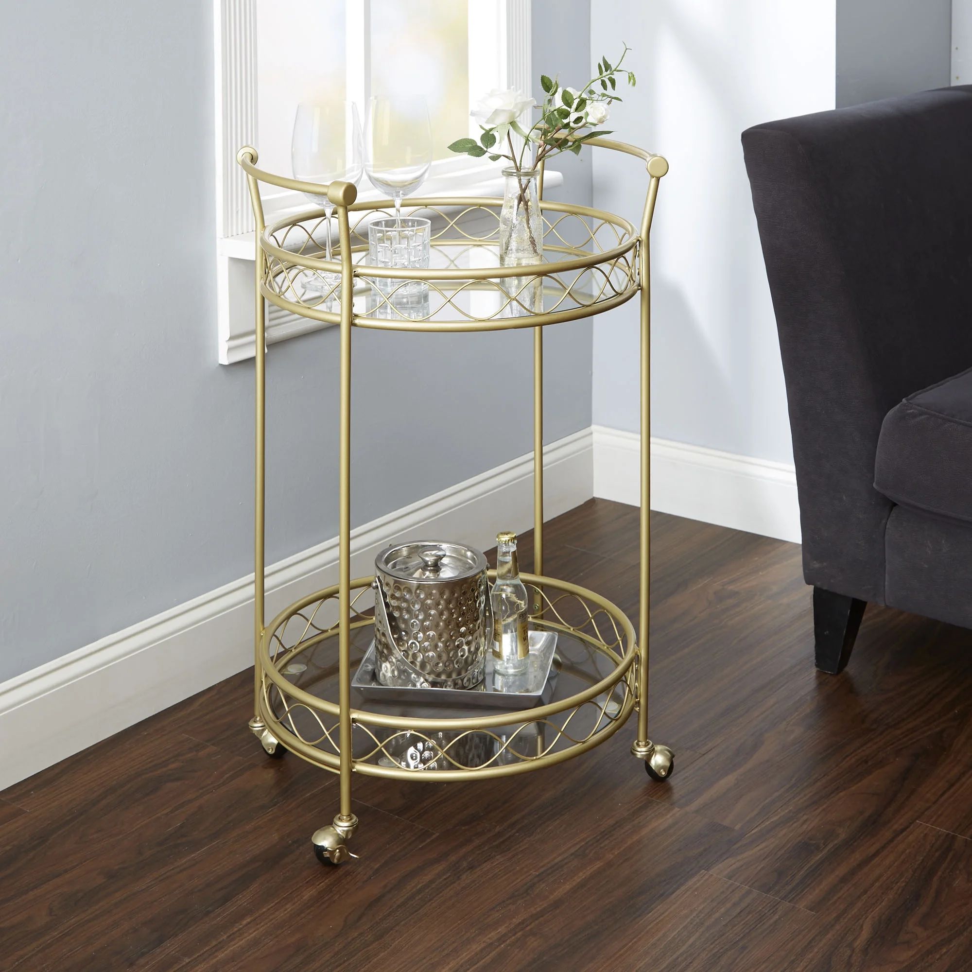 Better Homes & Gardens Mirabella Bar Cart, Gold | Walmart (US)