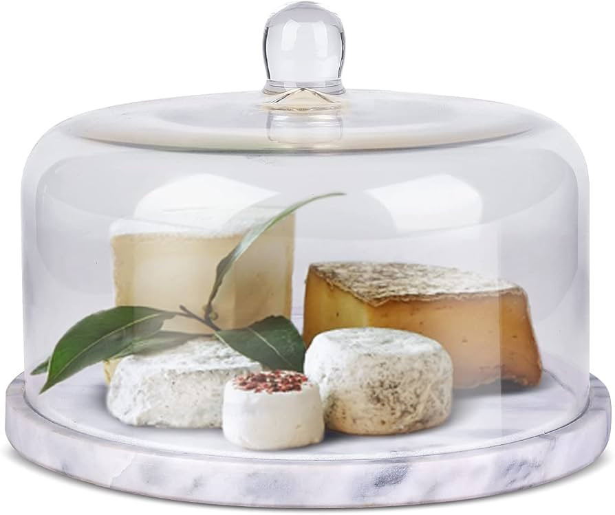 Flexzion Marble Cheese Holder Cake Stand with Lid Glass Cover, Cheese Dome, Cake Saver Serving Pl... | Amazon (US)