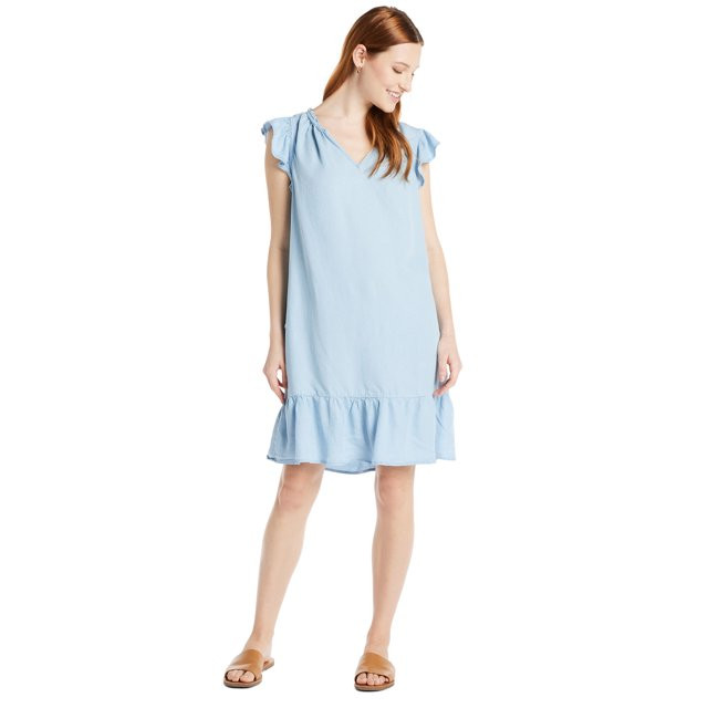 Time and Tru Women's Split Neck Dress with Flounce Hem, Sizes XS-XXXL | Walmart (US)