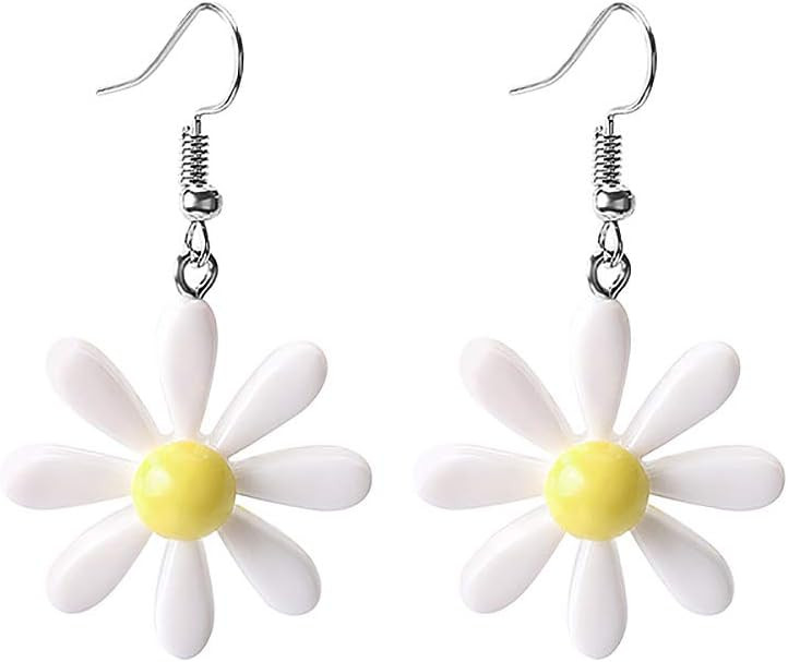 Acrylic Yellow Flower Daisy Dangle Earrings - Wild Lily Petals Hawaii Plant Earrings | Amazon (US)