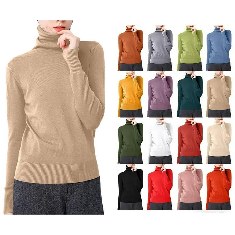 Sevevn Women's Solid Color Long Sleeved Blouses Turtleneck Slim Base Fashionable Top Khaki XL Ear... | Walmart (US)