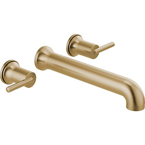 Delta Wall Mount Bathroom Faucet 3 Hole, Brushed Gold Bathroom Sink Faucet for Vanity, Champagne Bronze T5759-CZWL (Valve Not Included) | Amazon (US)