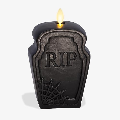 Luminara Black Flameless Candle RIP Tombstone Figural (2" x 5.5") Moving Flame Battery Operated LED Candle Lights Halloween Decoration | Amazon (US)