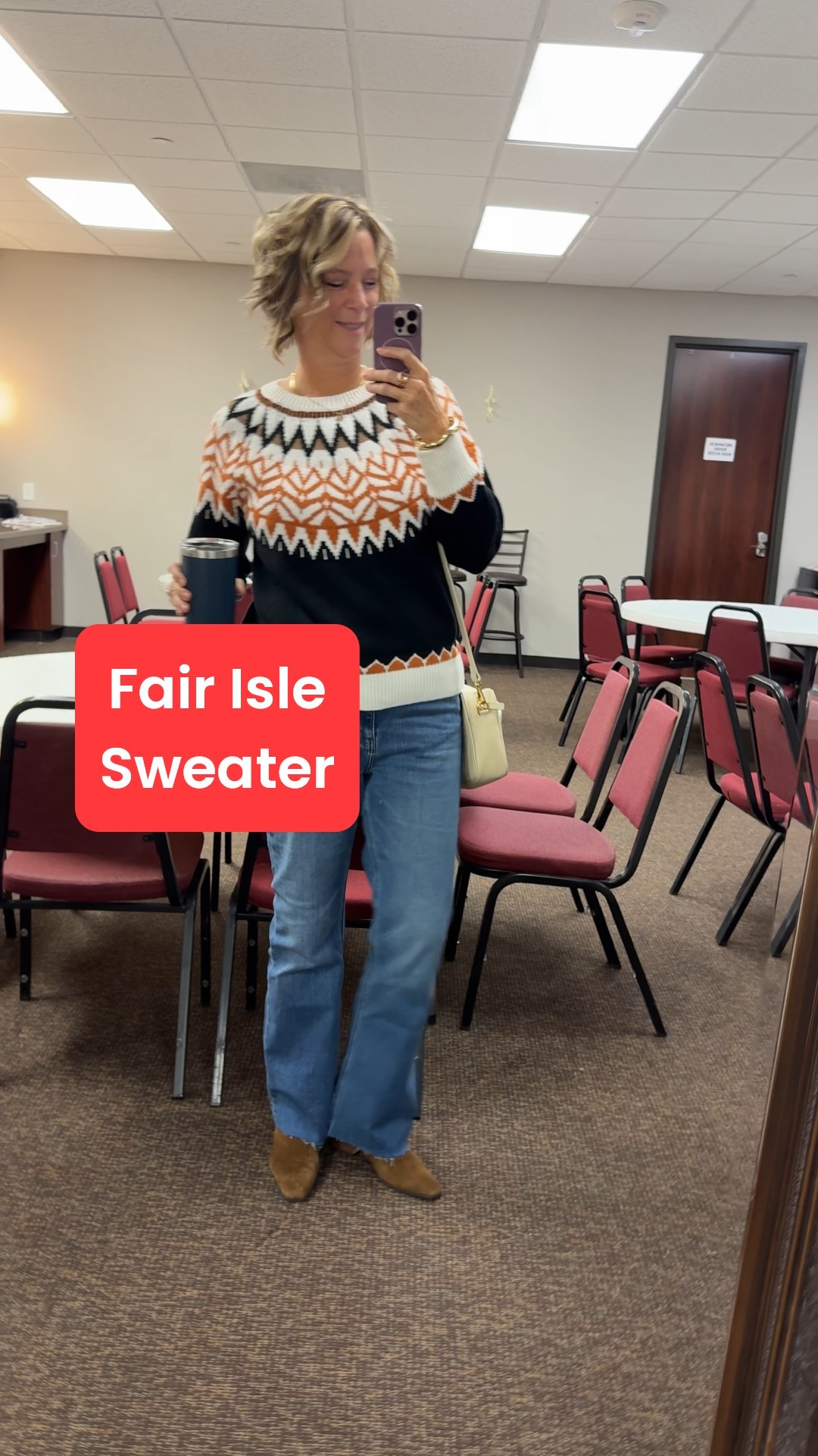 Fair Isle sweater ❤️
Brown sweater, black sweater, brown boots, midlife fashion, fashion over 40, #founditonamazon style tip, @quincepartner made the next raw edge hem denim! I sized up half a size for perfection! Gold earrings pop from the black gold brown sweater in size Medium 


#LTKOver40 #LTKSaleAlert