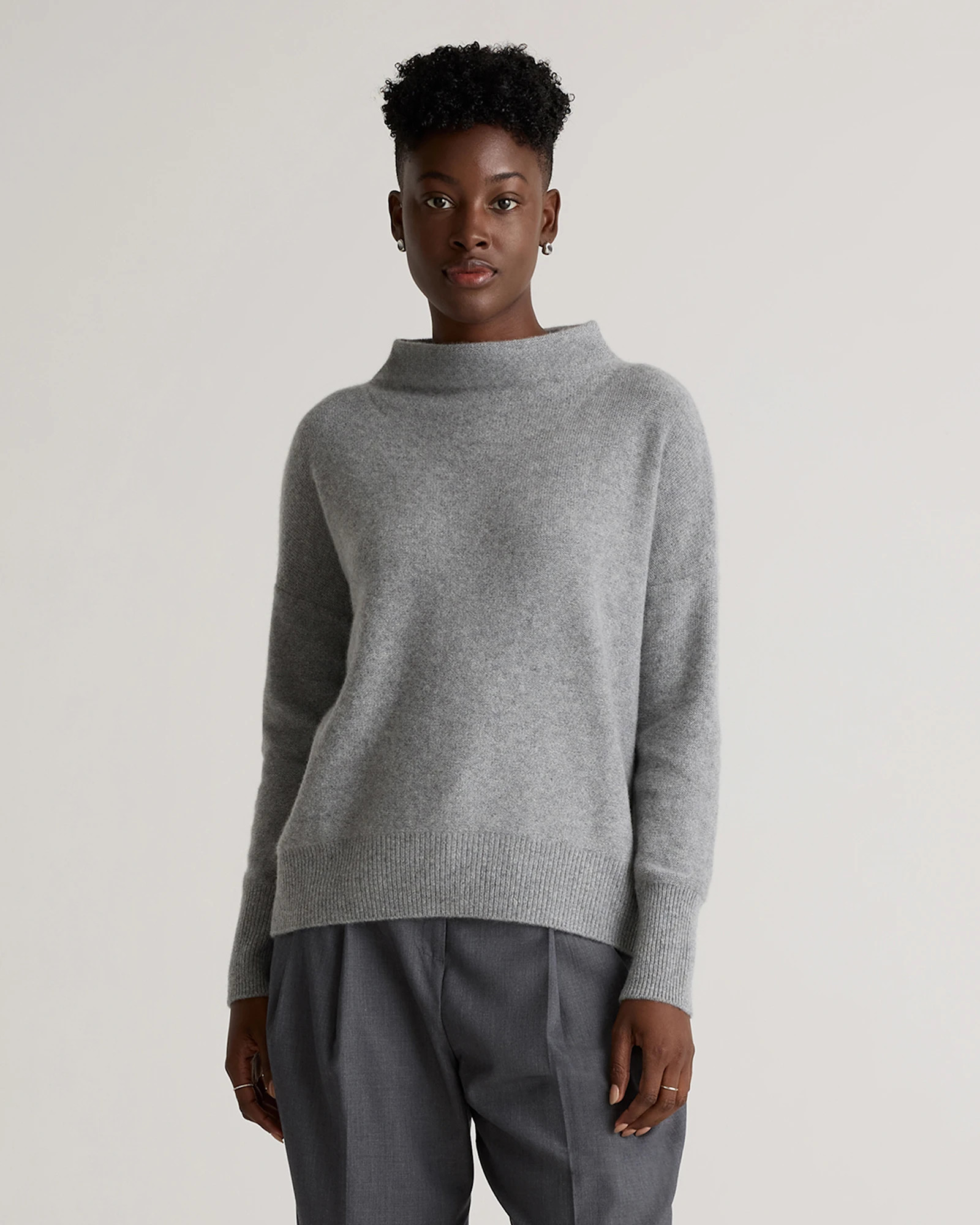 Quince | Women's Mongolian Cashmere Funnel Neck Sweater in Oatmeal, Size Small | Quince