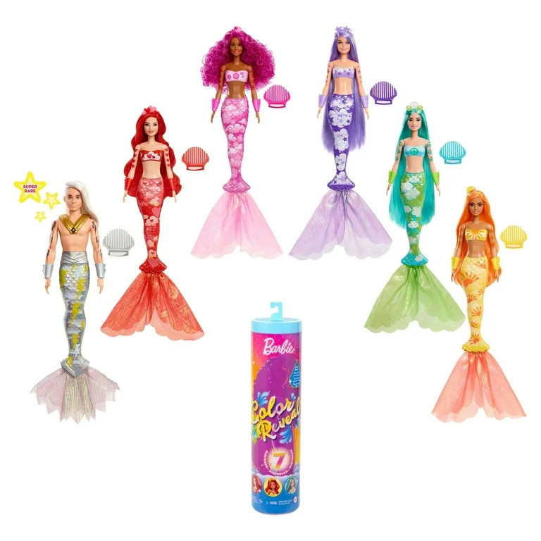 Barbie Color Reveal Mermaid Doll With 7 Surprises, Rainbow Mermaid Series | Walmart (US)