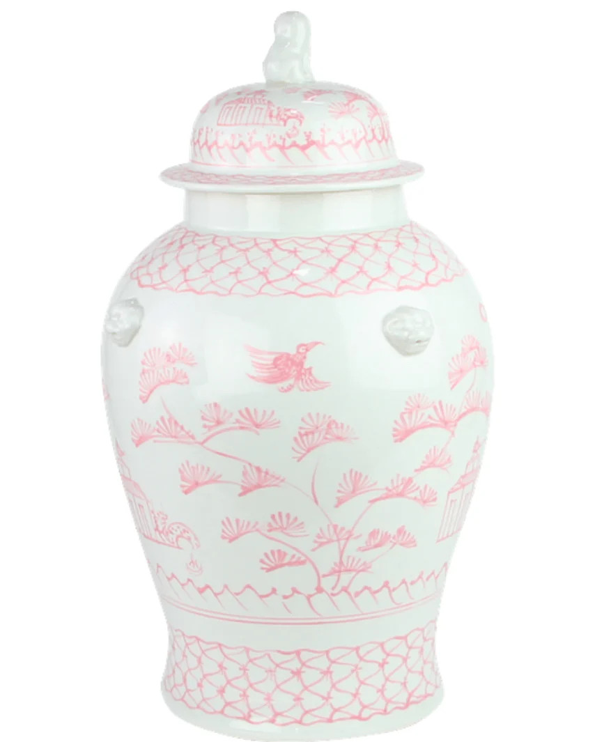 Pink& White Village Scene Jar | The Enchanted Home