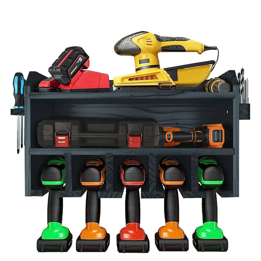 Pro-Lift Cordless Drill Organizer – wall mount power tool storage rack, 5 hanging slots, wooden... | Amazon (CA)