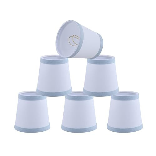Aspen Creative 51058-6, Hardback Empire Transitional Clip-On Chandelier Shade, White Linen Fabric with Light Blue Trim on Top and Bottom, 3" Top x 4" Bottom x 4" Slant, Set Of 6 | Amazon (US)