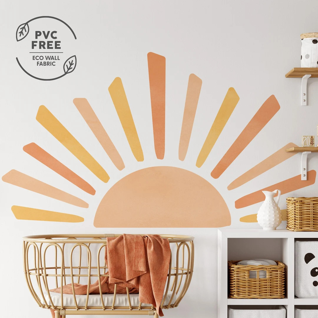 Large Rising Sun Wall Decal, PVC-Free Removable Fabric Wall Sticker, Nursery, Kids Room, Playroom... | Etsy (US)