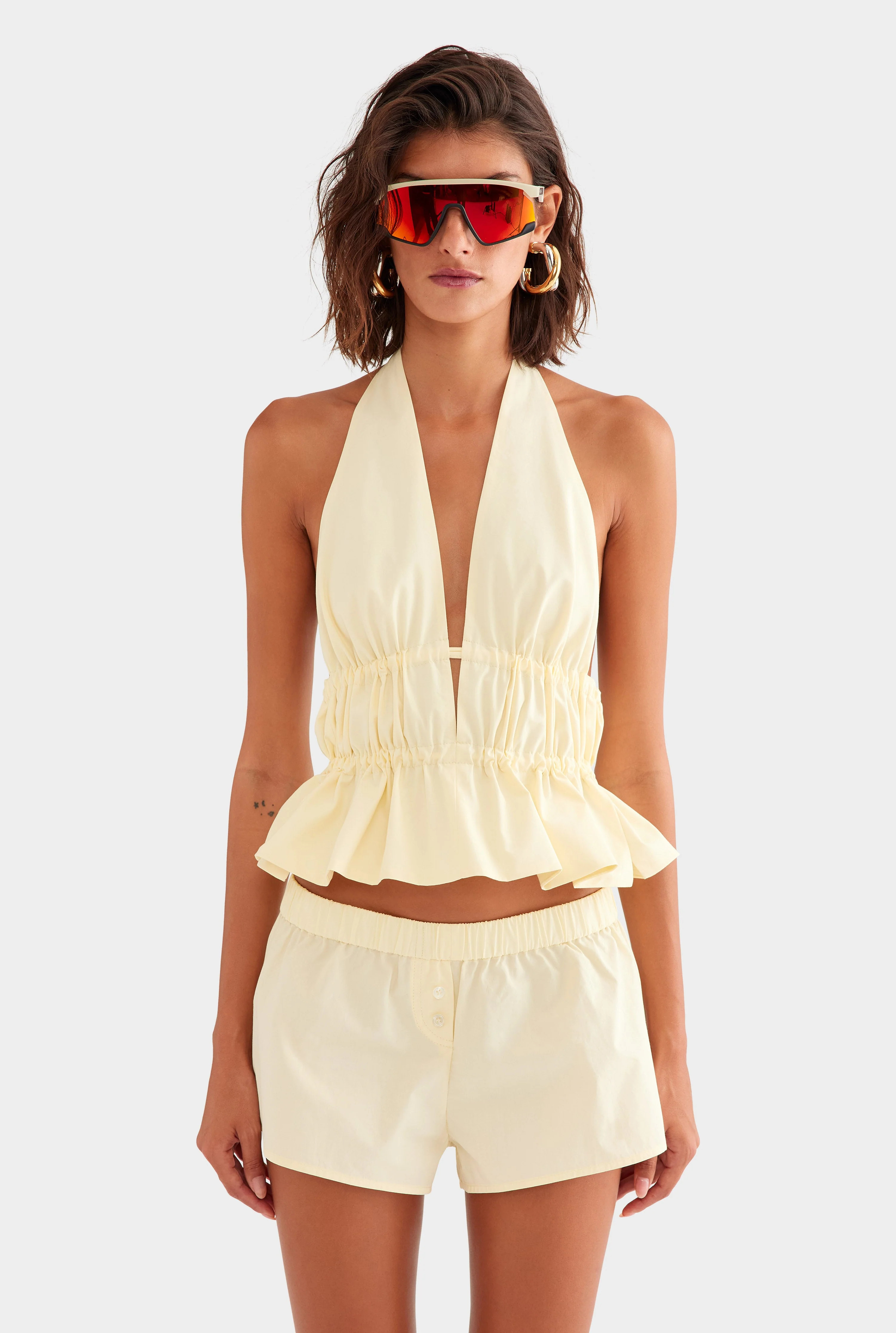 Cotton Poplin Halter Top in Pale Yellow | Venroy | Venroy AU