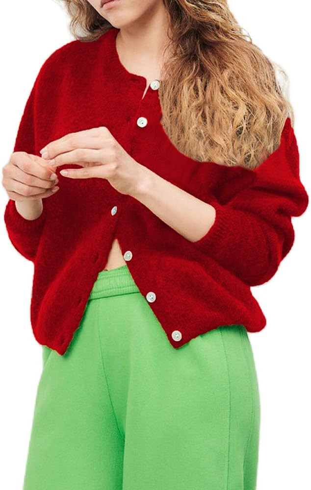 Women's Casual Cardigan Sweater Button Down Crewneck Soft Knit Lightweight Going Out Pullover Top... | Amazon (US)