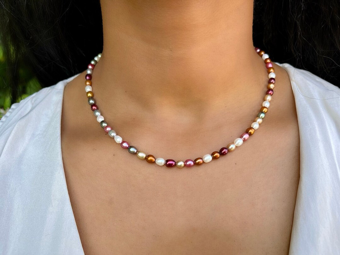Multi Color Pearl Necklace With Sterling Silver Clasp - Etsy | Etsy (US)