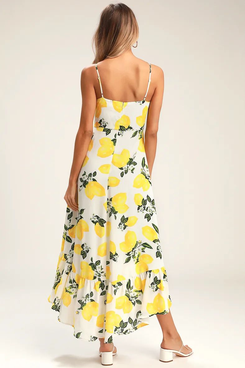 Afternoon Air Yellow Lemon Print High-Low Midi Dress | Lulus (US)