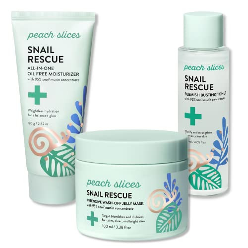 Peach Slices Snail Rescue Bundle | Blemish Busting Toner, Oil-Free Moisturizer & Wash-Off Mask | 95% Snail Mucin Concentrate | All Skin Types | Amazon (US)