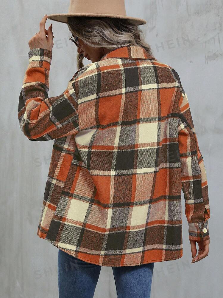 SHEIN LUNE Plaid Print Drop Shoulder Shirt | SHEIN