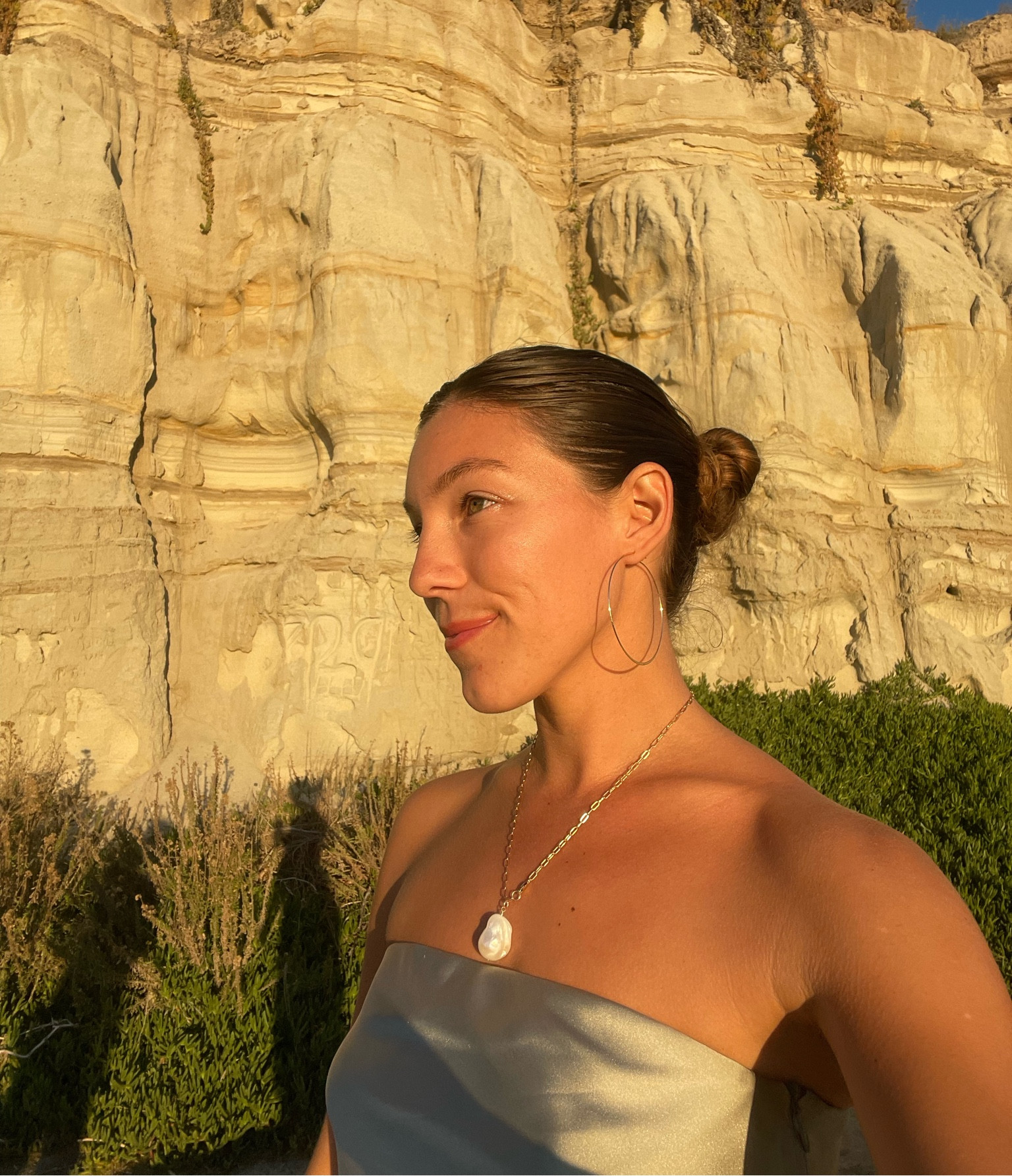 These hoops earrings are a steal. So lightweight it feels like I have nothing on, and the gold hasn’t tarnished one bit even after swimming in the ocean! 